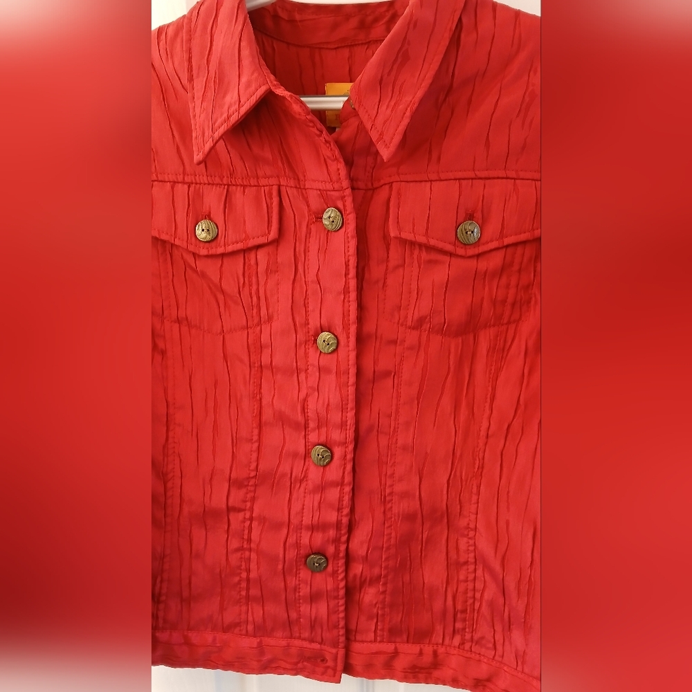 Ruby Rd. Bright Red Textured Button-Up Jacket – Size 12 – Jean Jacket Style - Picture 4 of 8